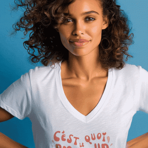 T-shirt Col en V Femme - C'est quoi le bonheur pour vous ?